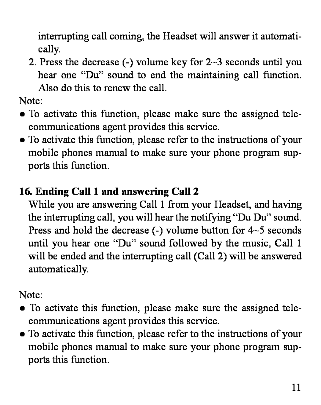 Huey Chiao HCB03 manual Ending Call 1 and answering Call 