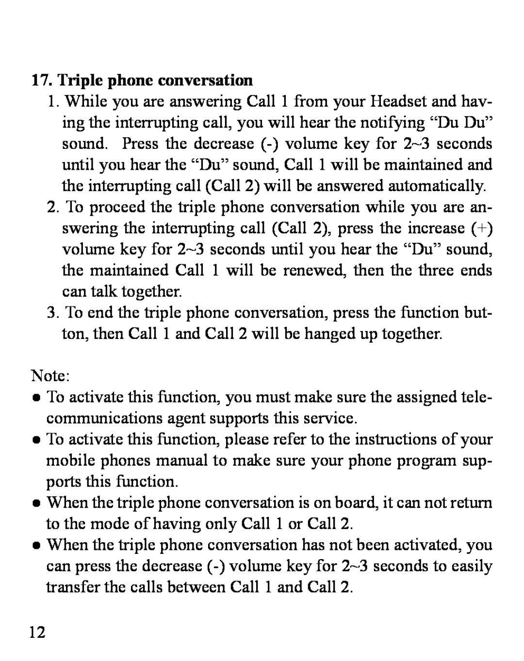 Huey Chiao HCB03 manual Triple phone conversation 