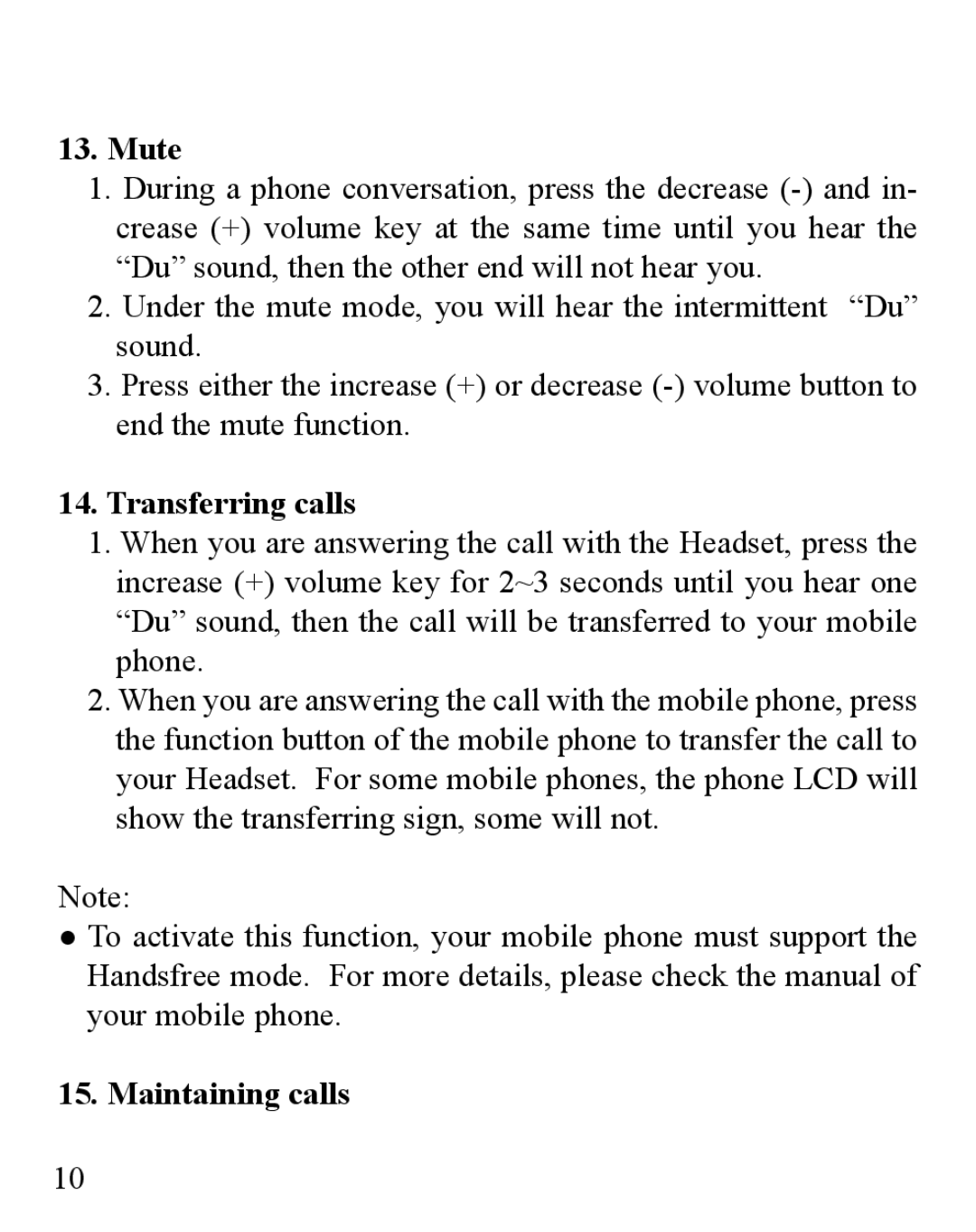 Huey Chiao HCB08 manual Mute, Transferring calls, Maintaining calls 