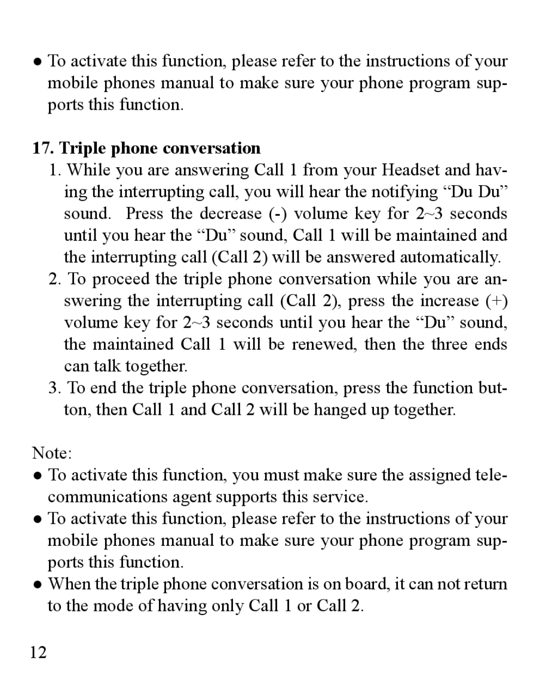 Huey Chiao HCB08 manual Triple phone conversation 