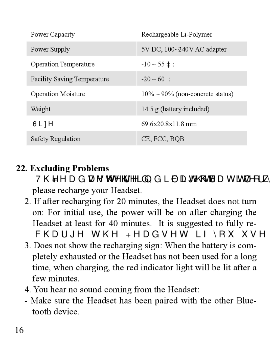 Huey Chiao HCB08 manual Excluding Problems 