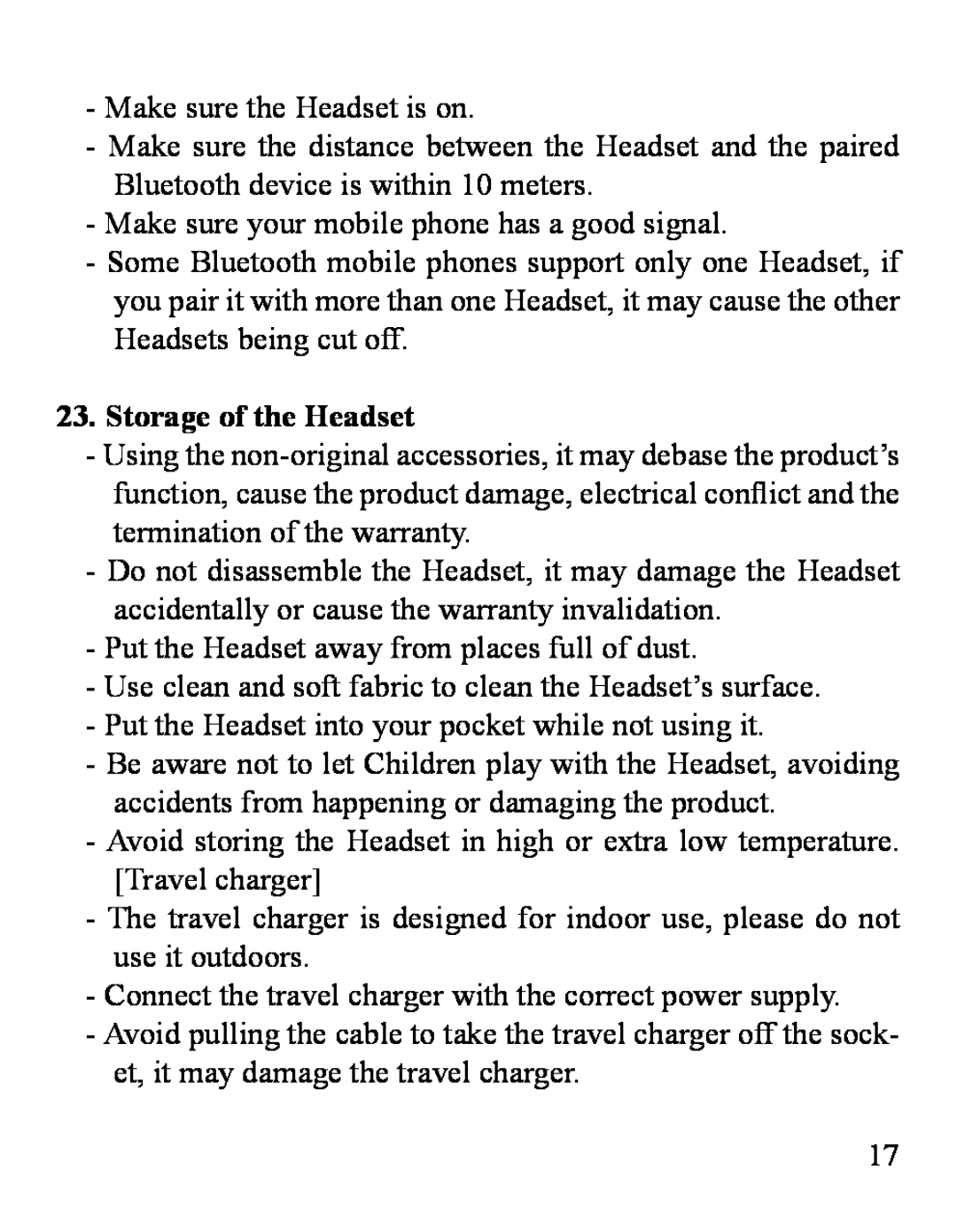 Huey Chiao HCB08 manual Storage of the Headset 