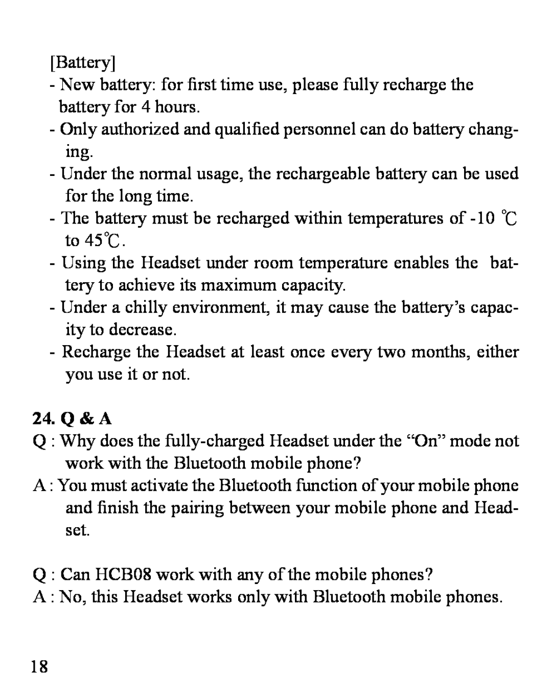 Huey Chiao HCB08 manual 24. Q & A 
