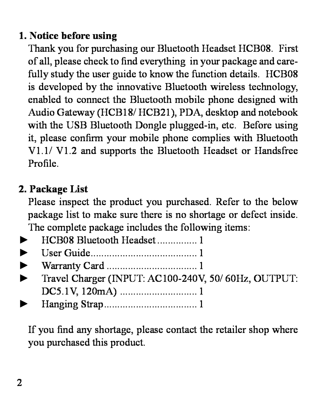 Huey Chiao HCB08 manual Notice before using, Package List 