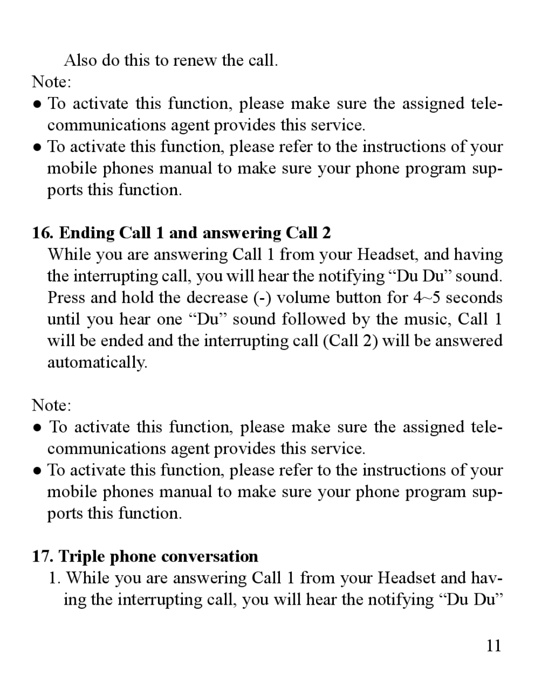 Huey Chiao HCB10 manual Ending Call 1 and answering Call, Triple phone conversation 