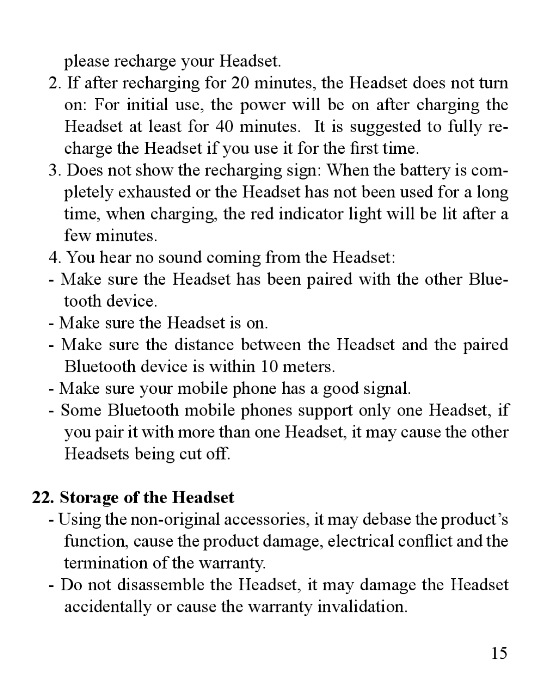 Huey Chiao HCB10 manual Please recharge your Headset, Storage of the Headset 