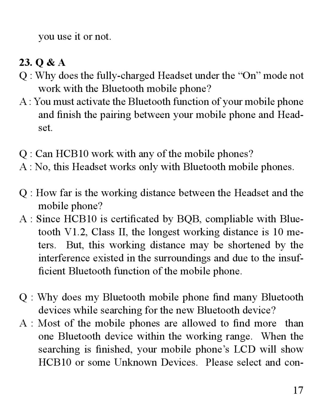 Huey Chiao HCB10 manual You use it or not, 23. Q & a 