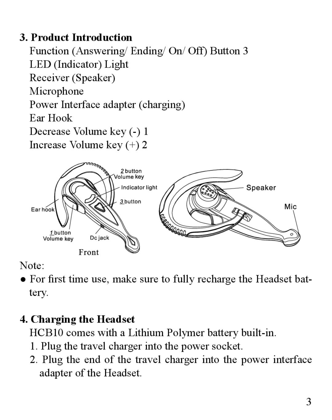 Huey Chiao HCB10 manual Product Introduction, Charging the Headset 