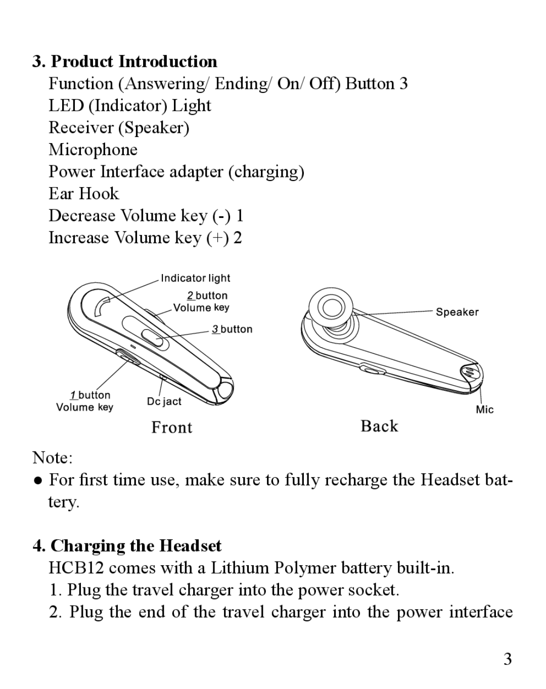 Huey Chiao HCB12 manual Product Introduction, Charging the Headset 