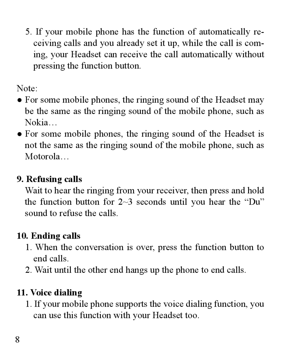 Huey Chiao HCB16 manual Refusing calls, Ending calls, Voice dialing 