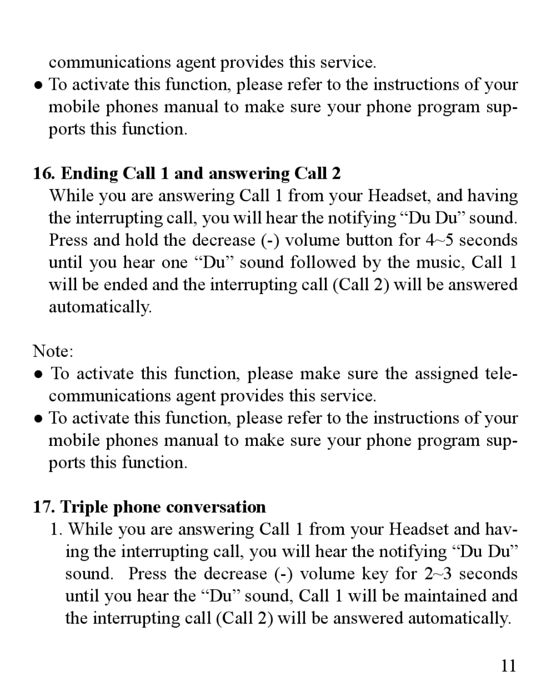 Huey Chiao HCB16 manual Ending Call 1 and answering Call, Triple phone conversation 