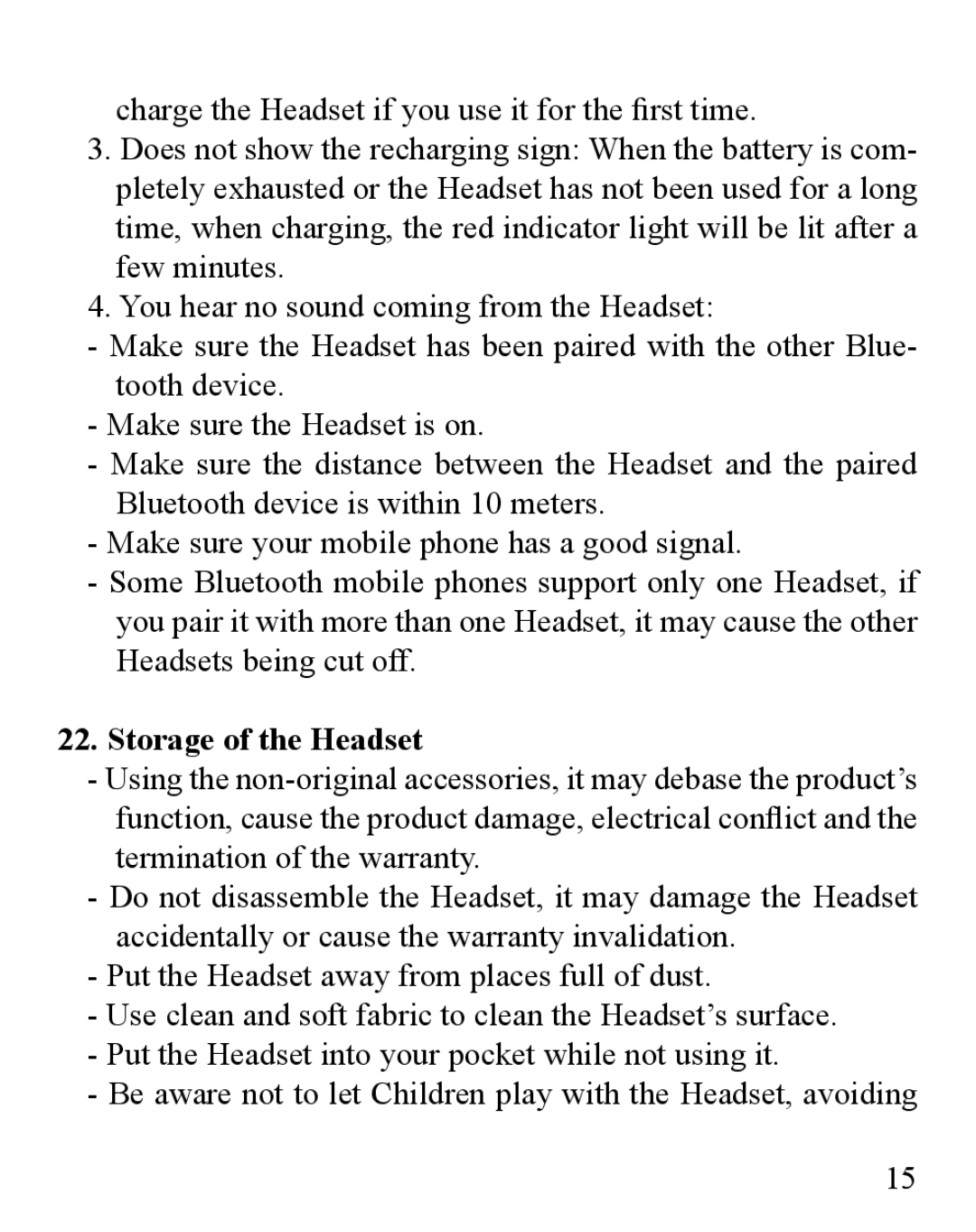 Huey Chiao HCB16 manual Storage of the Headset 