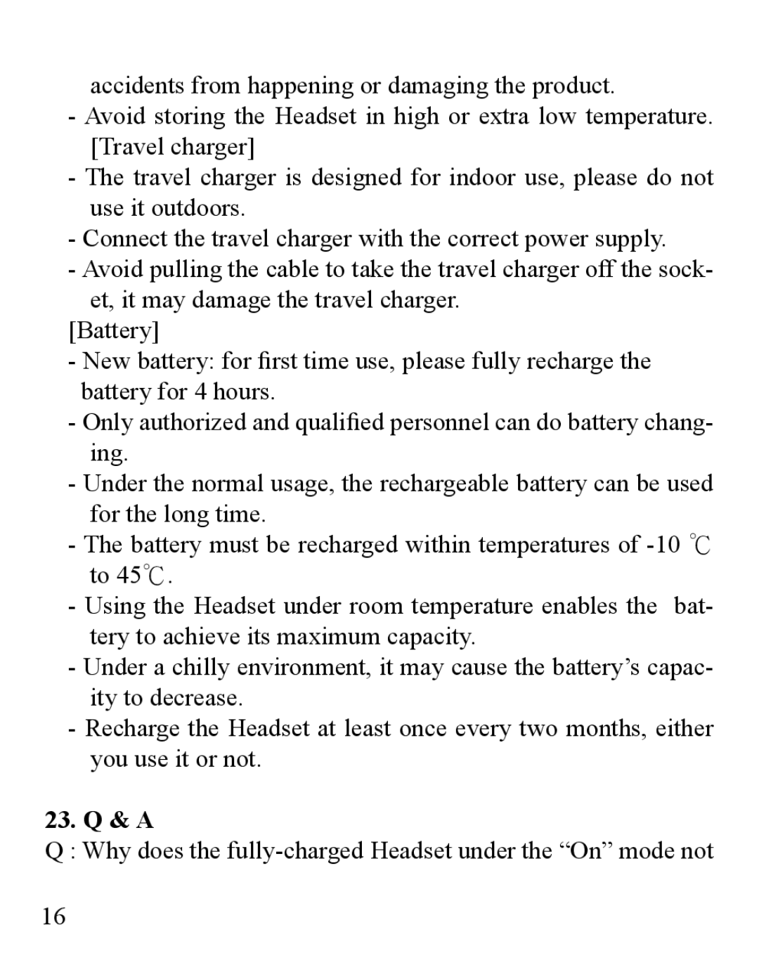 Huey Chiao HCB16 manual 23. Q & a 