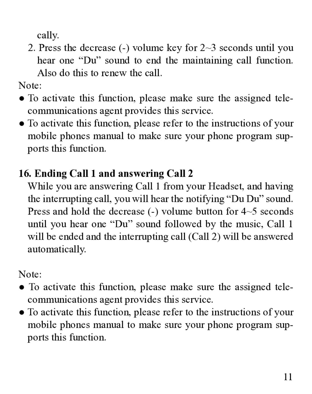 Huey Chiao HCB19 manual Cally, Ending Call 1 and answering Call 
