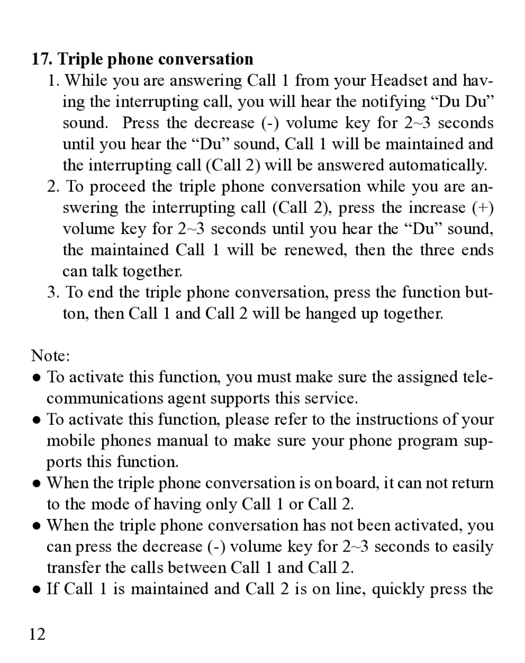 Huey Chiao HCB19 manual Triple phone conversation 