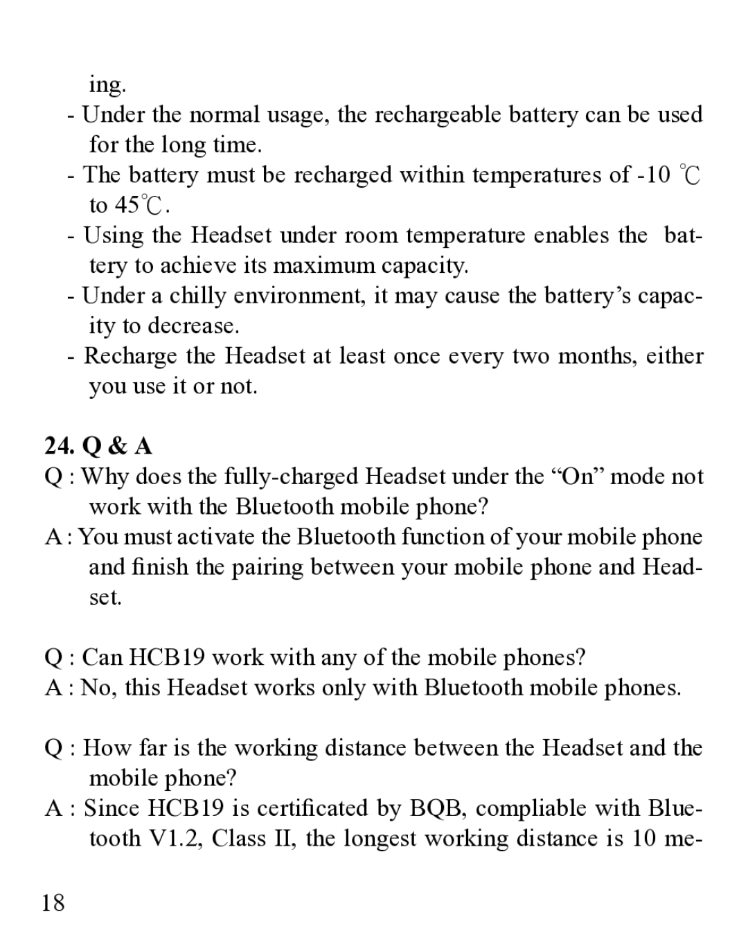 Huey Chiao HCB19 manual 24. Q & a 