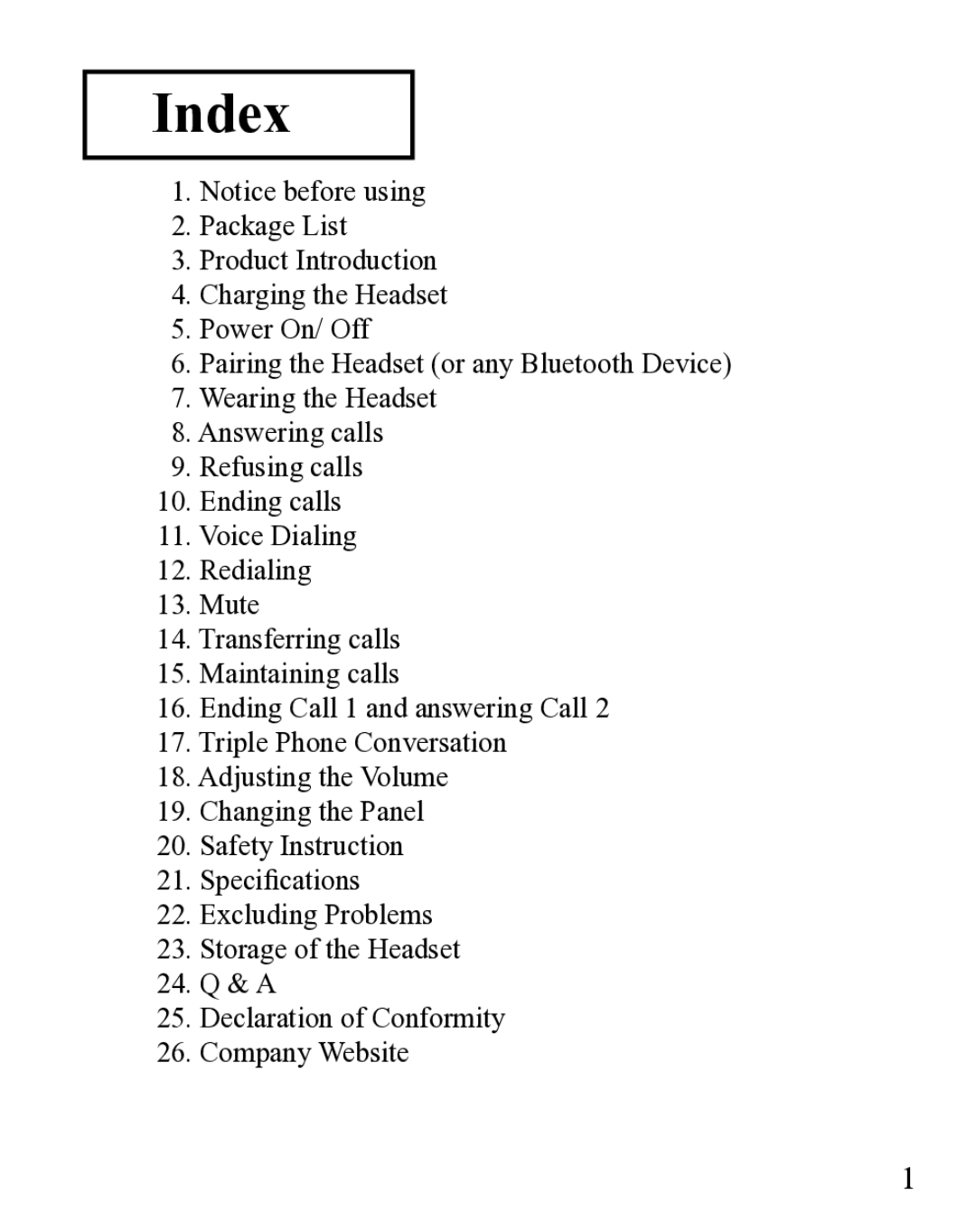 Huey Chiao HCB19 manual Index 