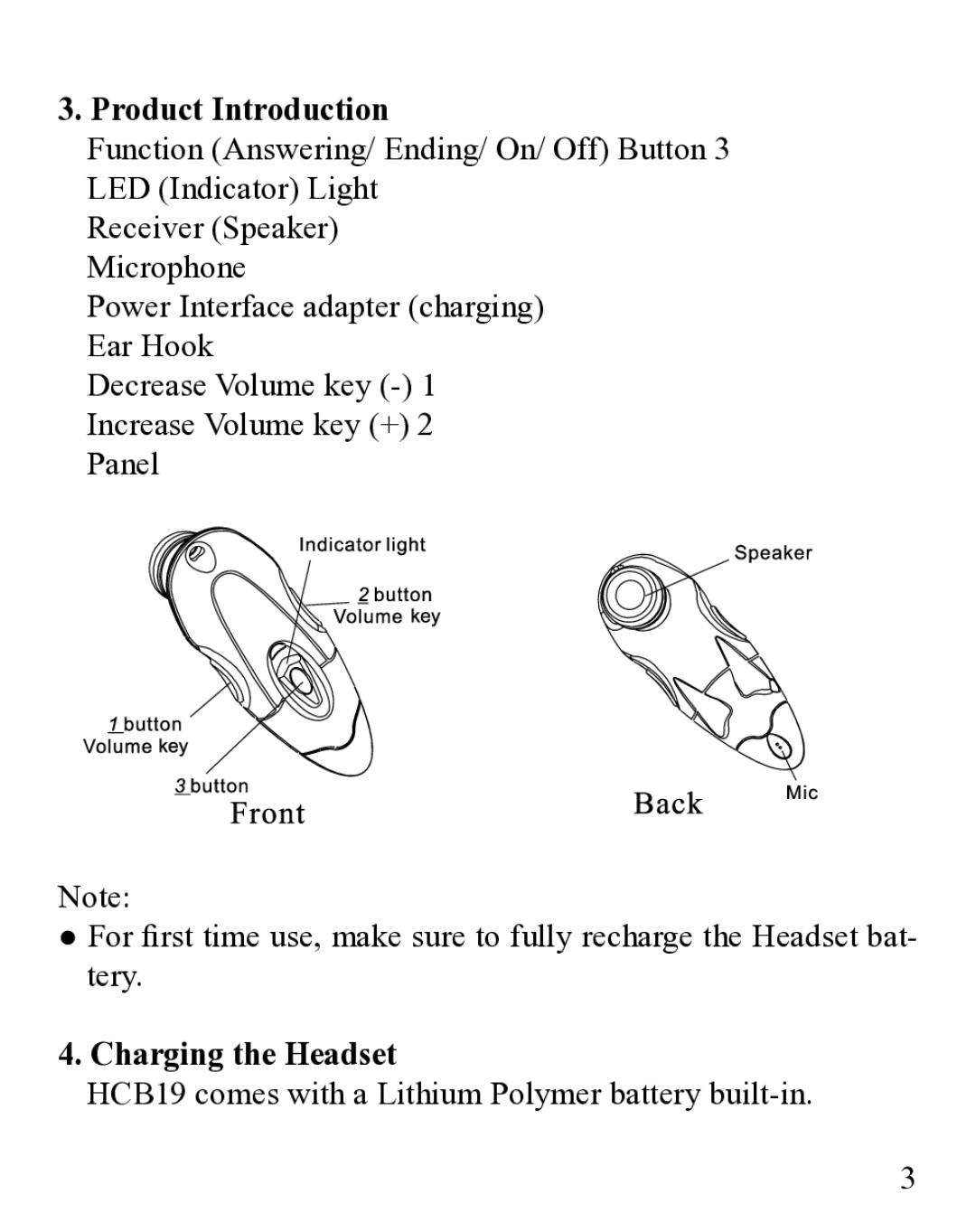 Huey Chiao HCB19 manual Product Introduction, Charging the Headset 