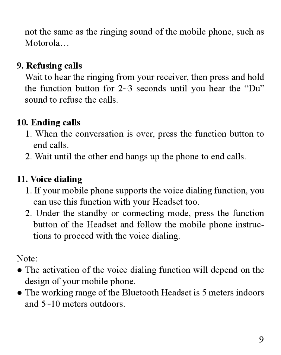 Huey Chiao HCB20 manual Refusing calls, Ending calls, Voice dialing 