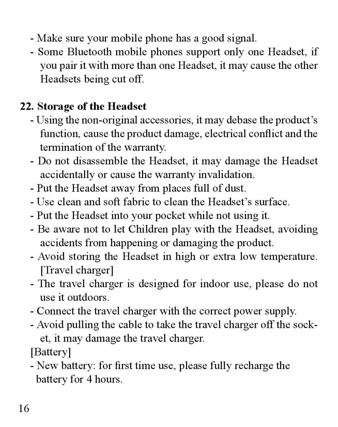 Huey Chiao HCB20 manual Storage of the Headset 