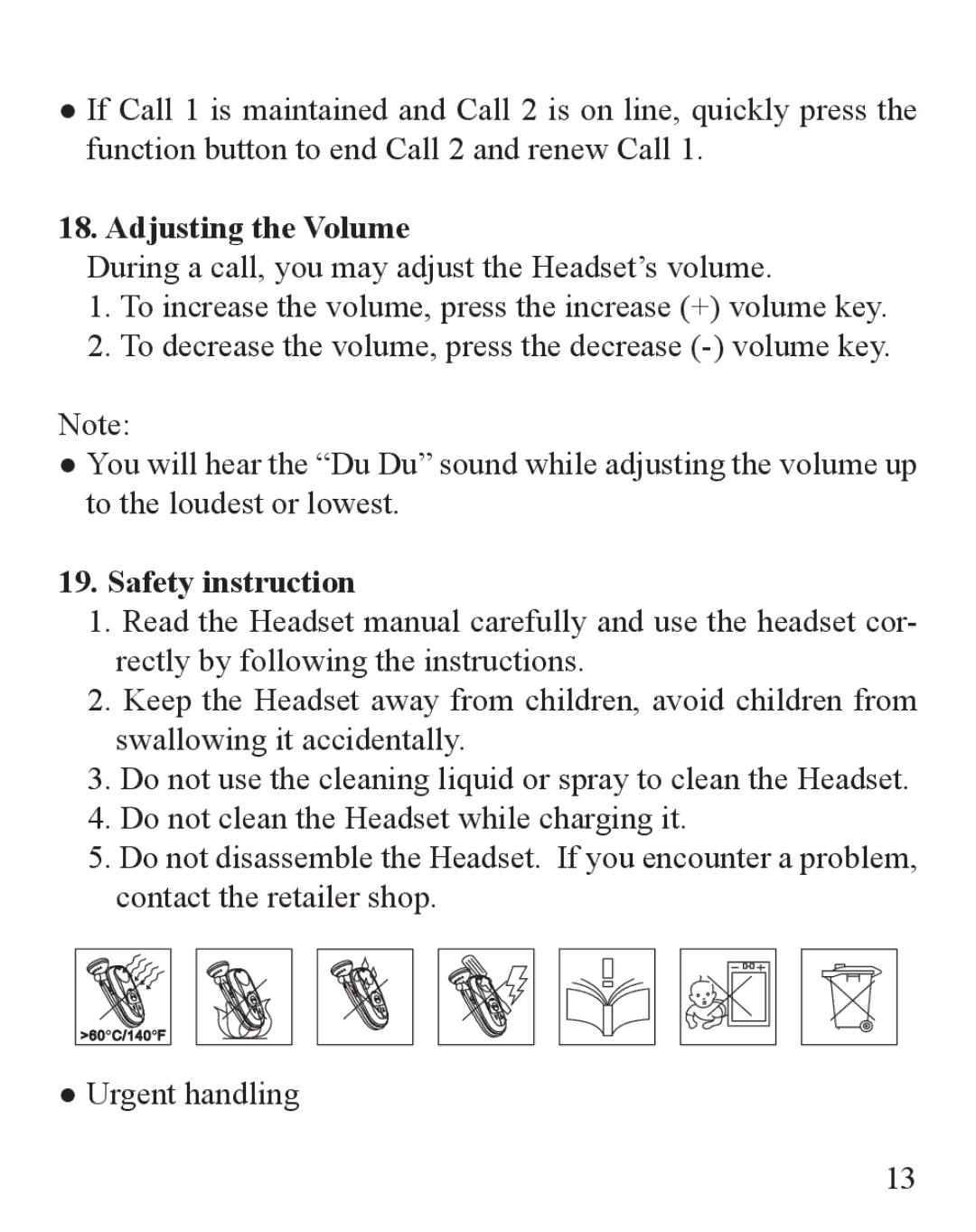 Huey Chiao HCB22 manual Adjusting the Volume, Safety instruction 