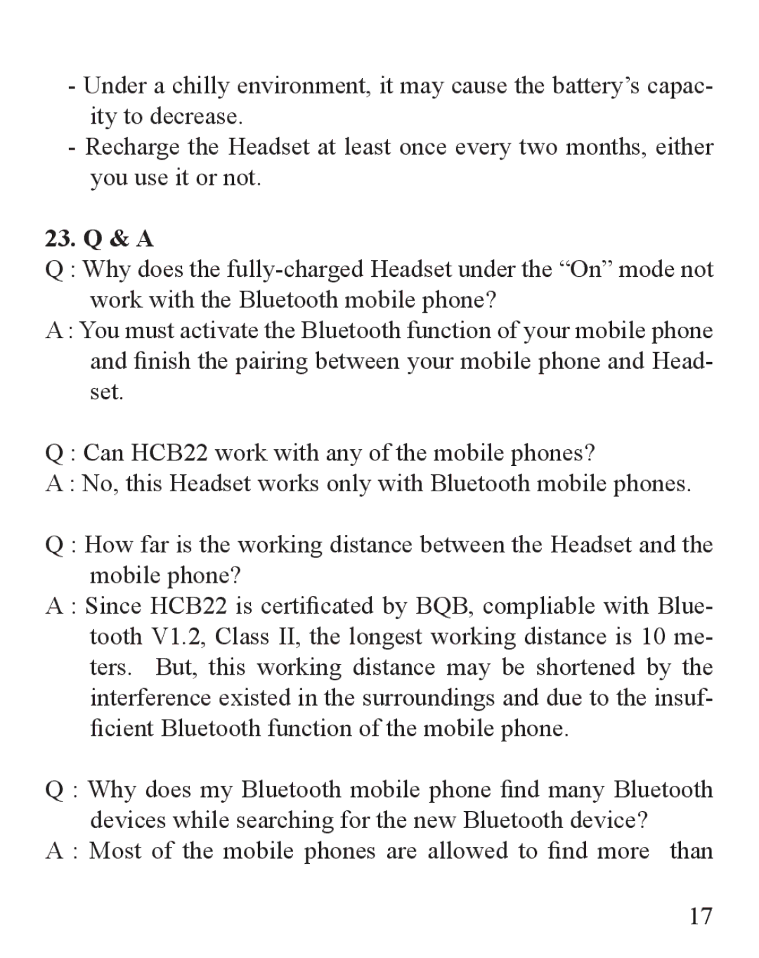 Huey Chiao HCB22 manual 23. Q & a 