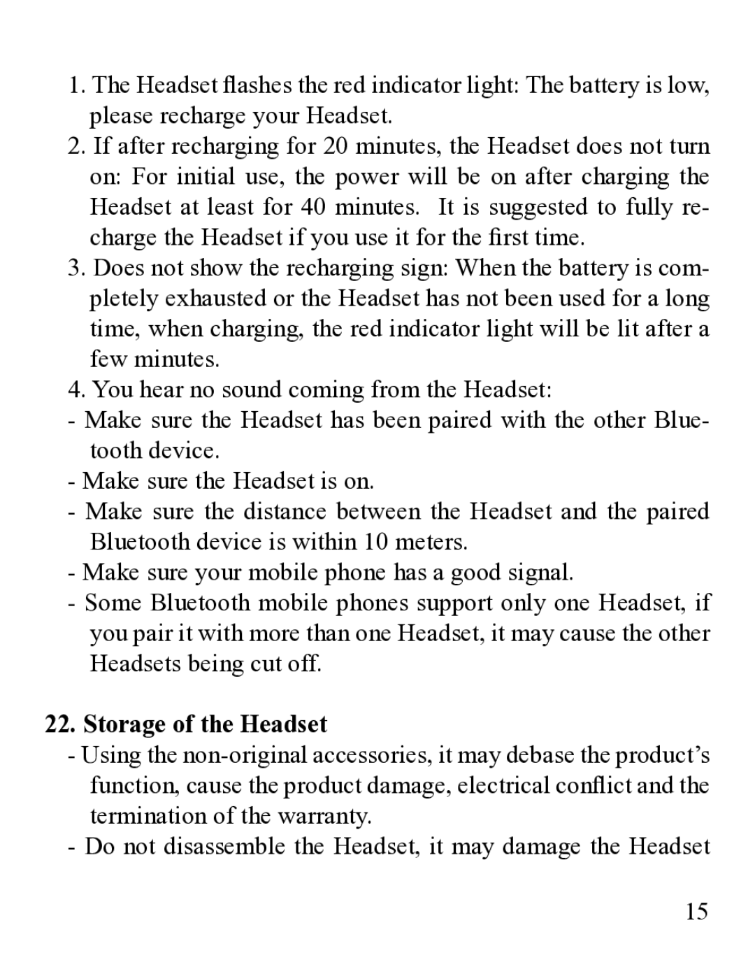 Huey Chiao HCB25 manual Storage of the Headset 