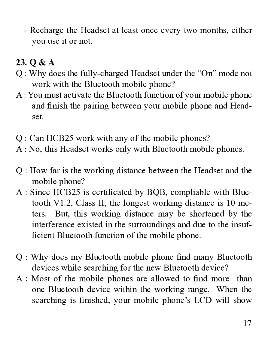 Huey Chiao HCB25 manual 23. Q & a 