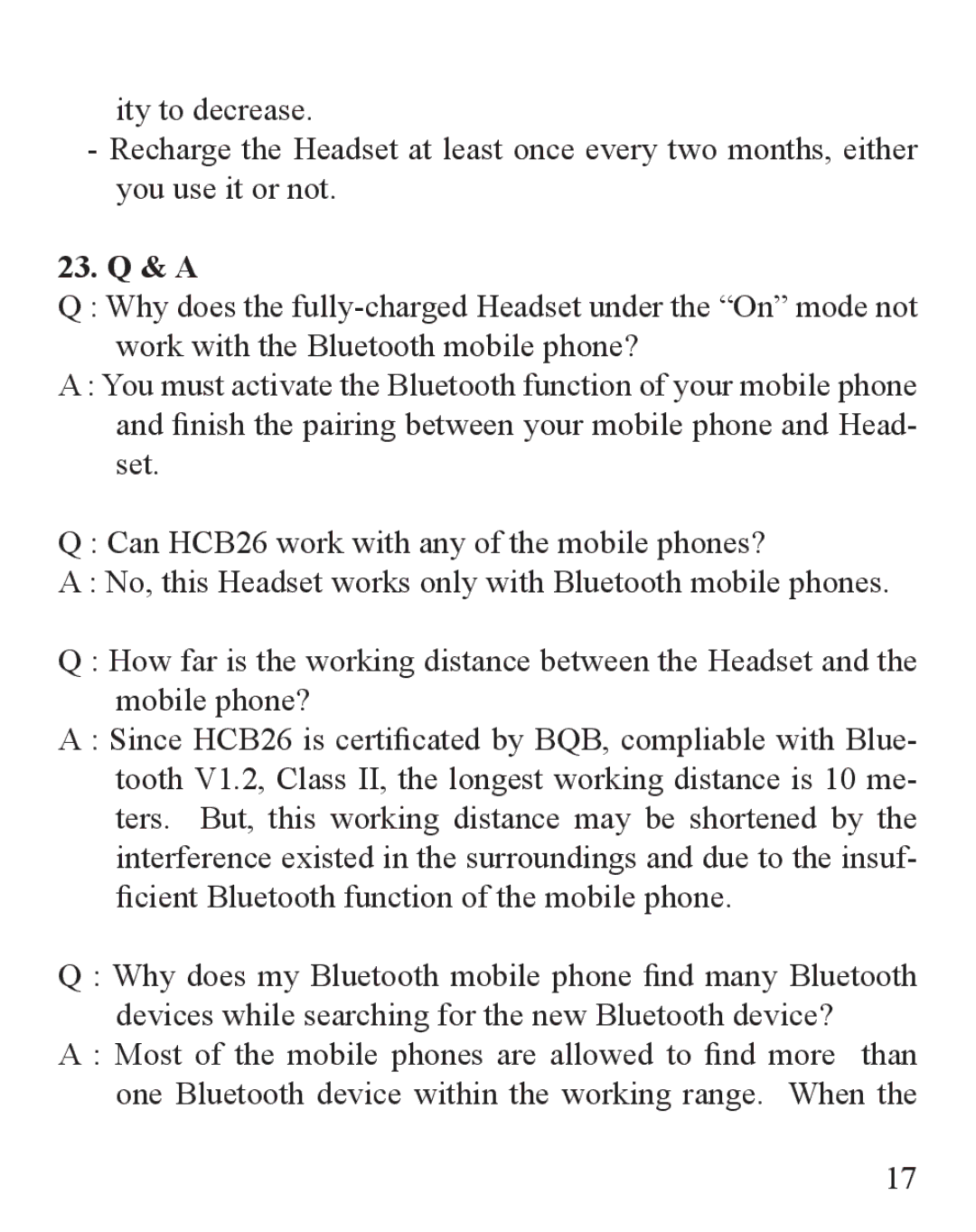 Huey Chiao HCB26 manual 23. Q & a 