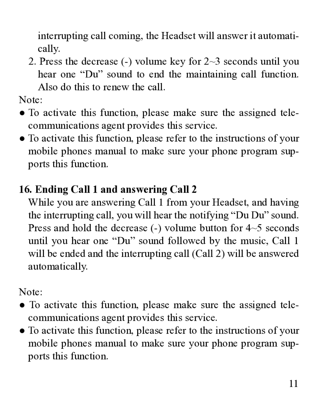 Huey Chiao HCB29 manual Ending Call 1 and answering Call 