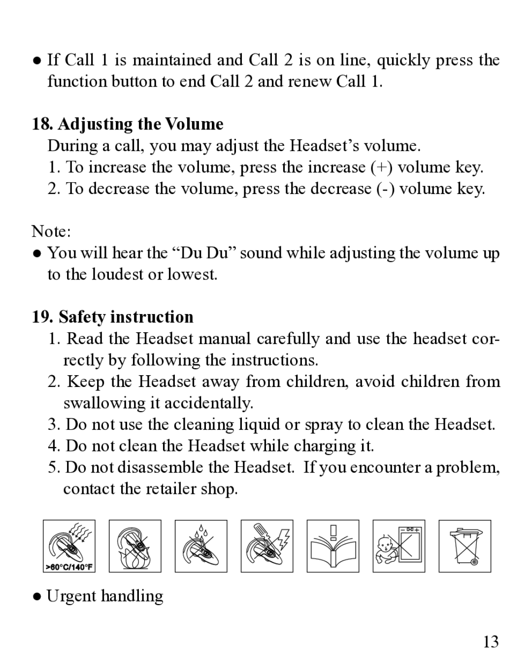 Huey Chiao HCB29 manual Adjusting the Volume, Safety instruction 