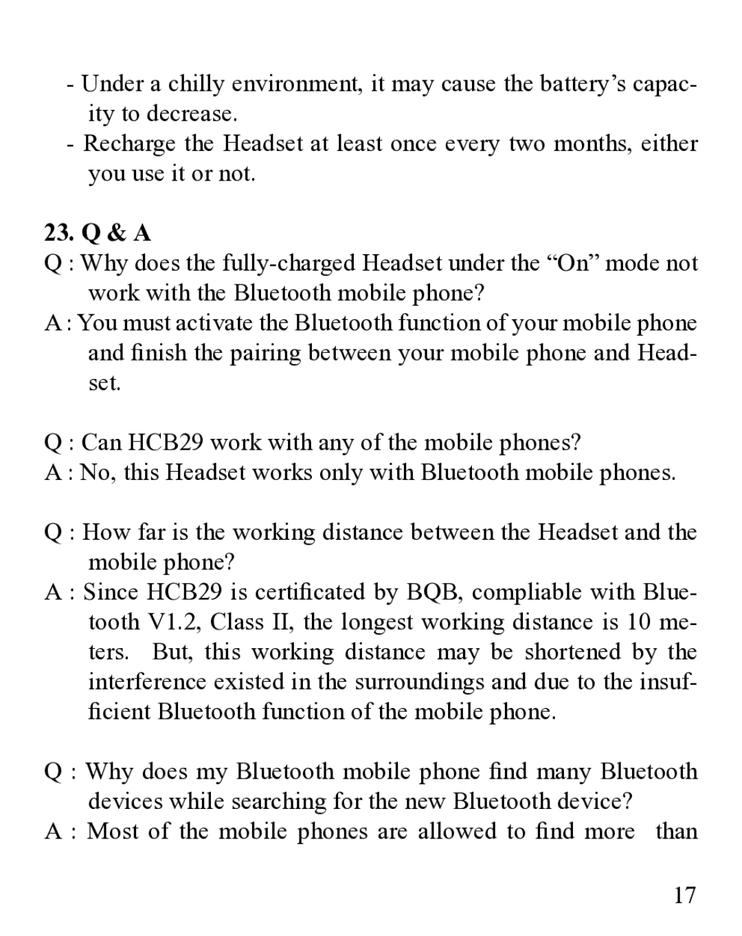 Huey Chiao HCB29 manual 23. Q & a 