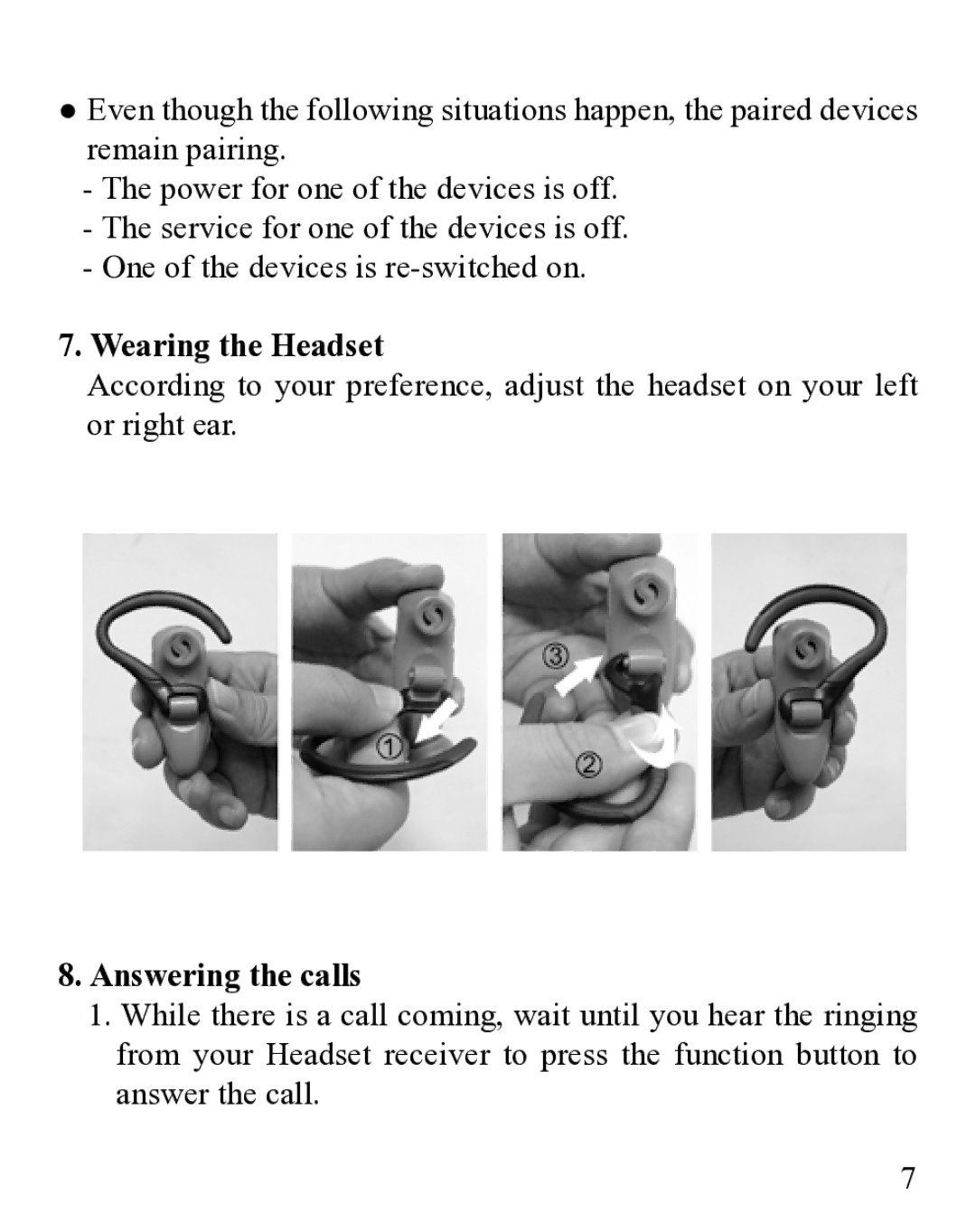 Huey Chiao HCB29 manual Wearing the Headset, Answering the calls 