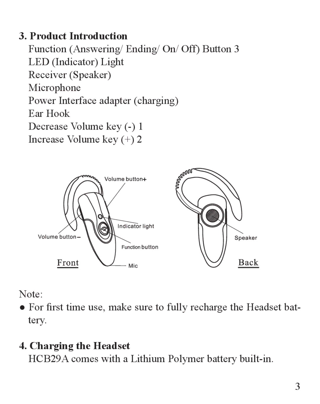 Huey Chiao HCB29A manual Product Introduction, Charging the Headset 