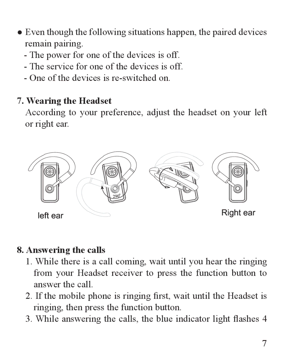 Huey Chiao HCB30 manual Wearing the Headset, Answering the calls 