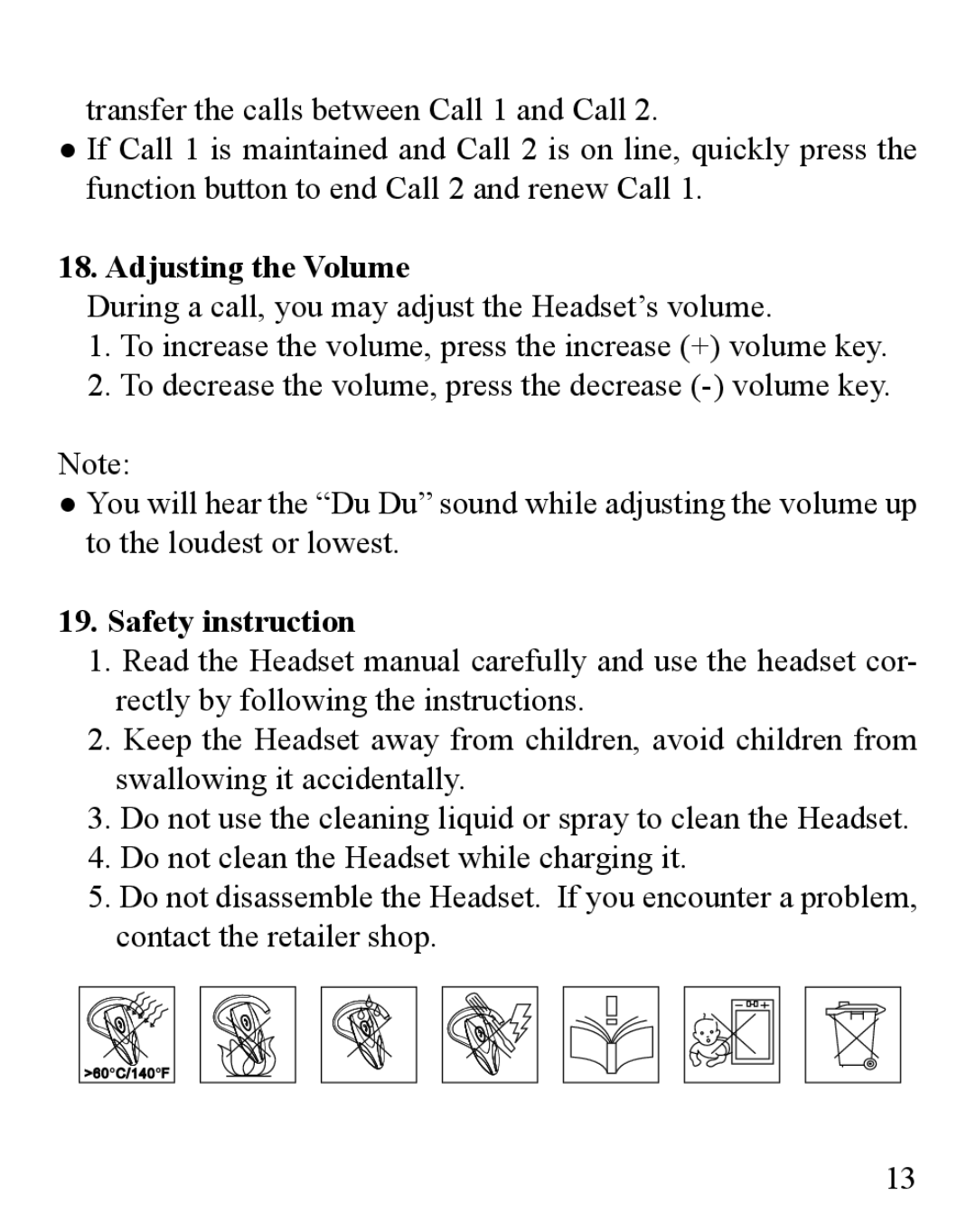 Huey Chiao HCB31 manual Adjusting the Volume, Safety instruction 