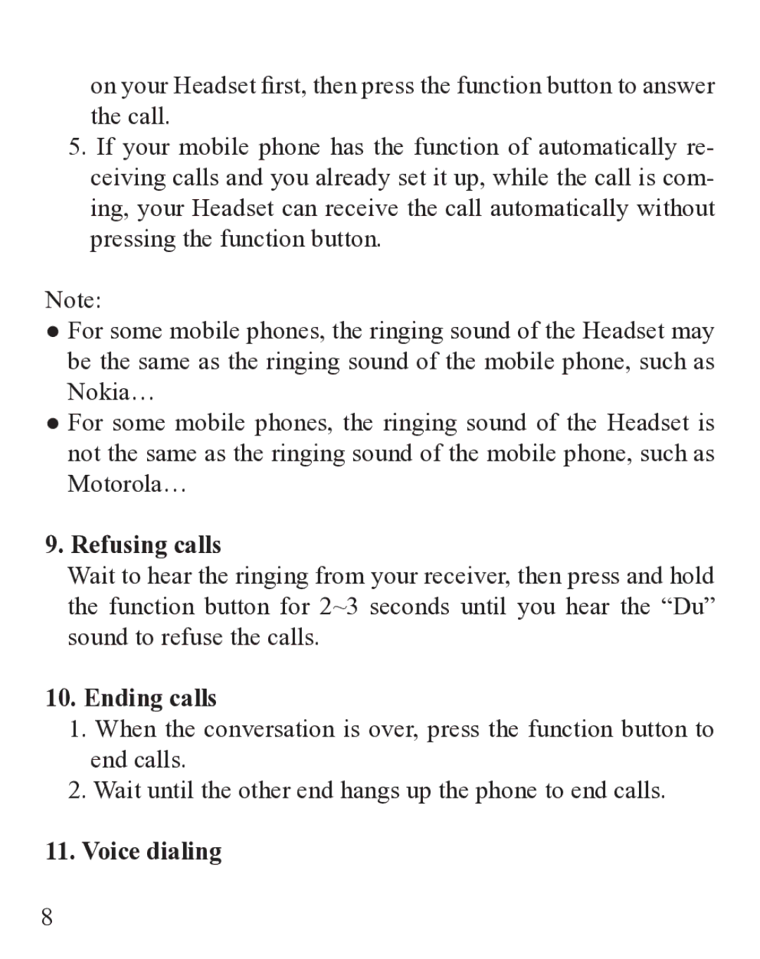 Huey Chiao HCB35 manual Refusing calls, Ending calls, Voice dialing 