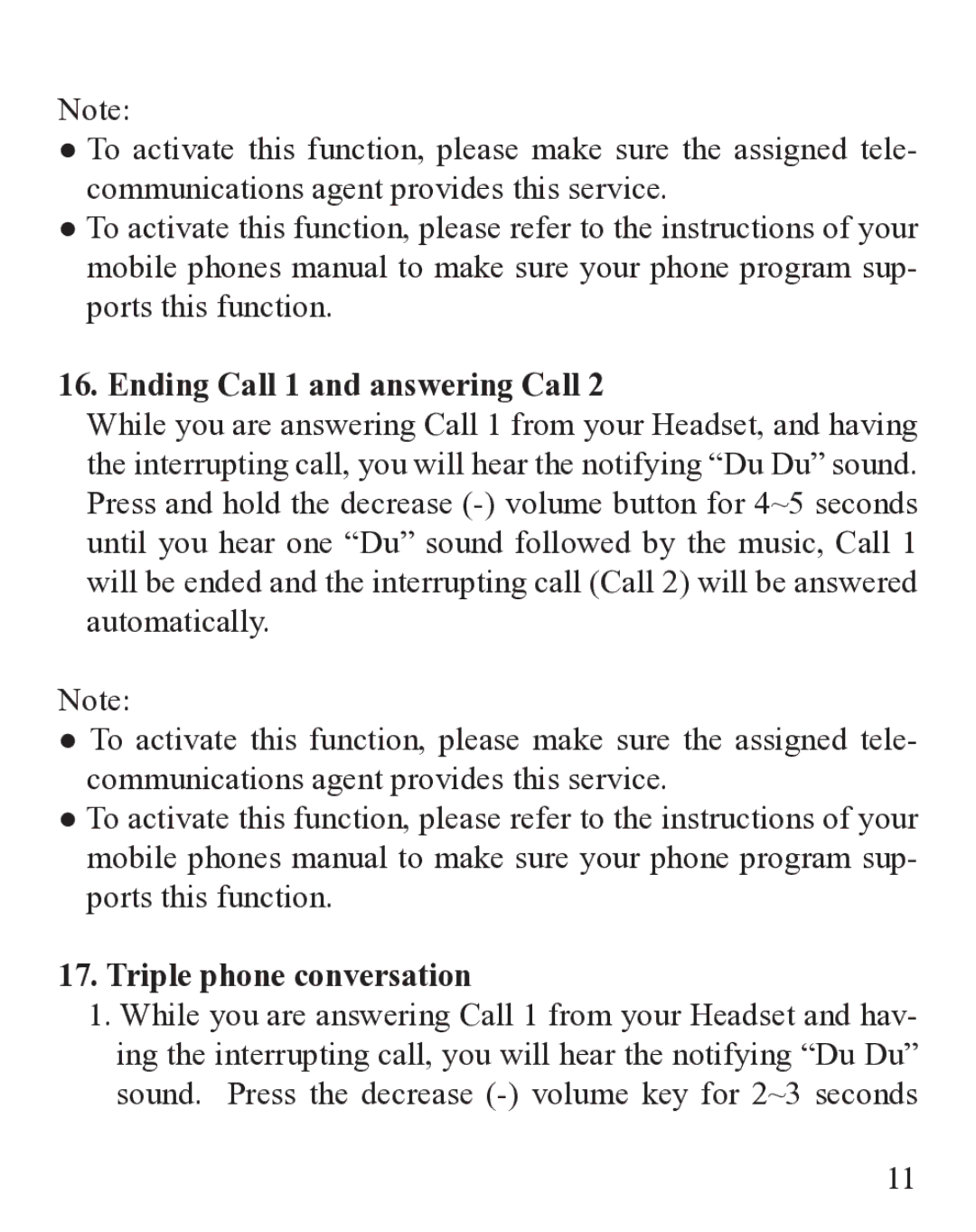 Huey Chiao HCB35 manual Ending Call 1 and answering Call, Triple phone conversation 