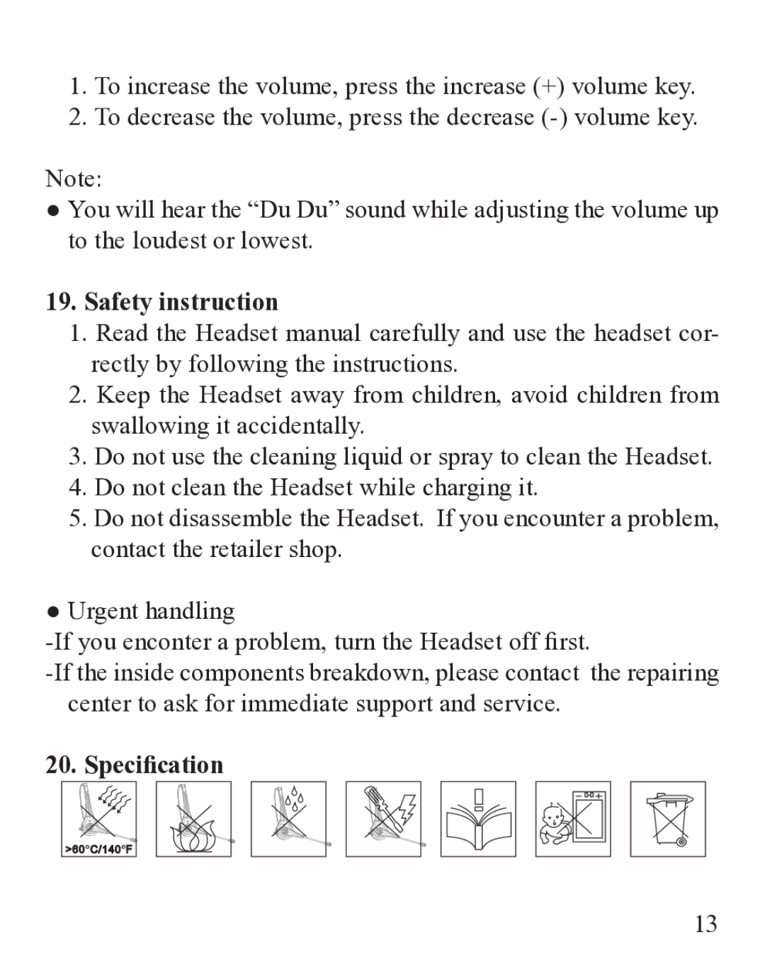 Huey Chiao HCB35 manual Safety instruction, Specification 