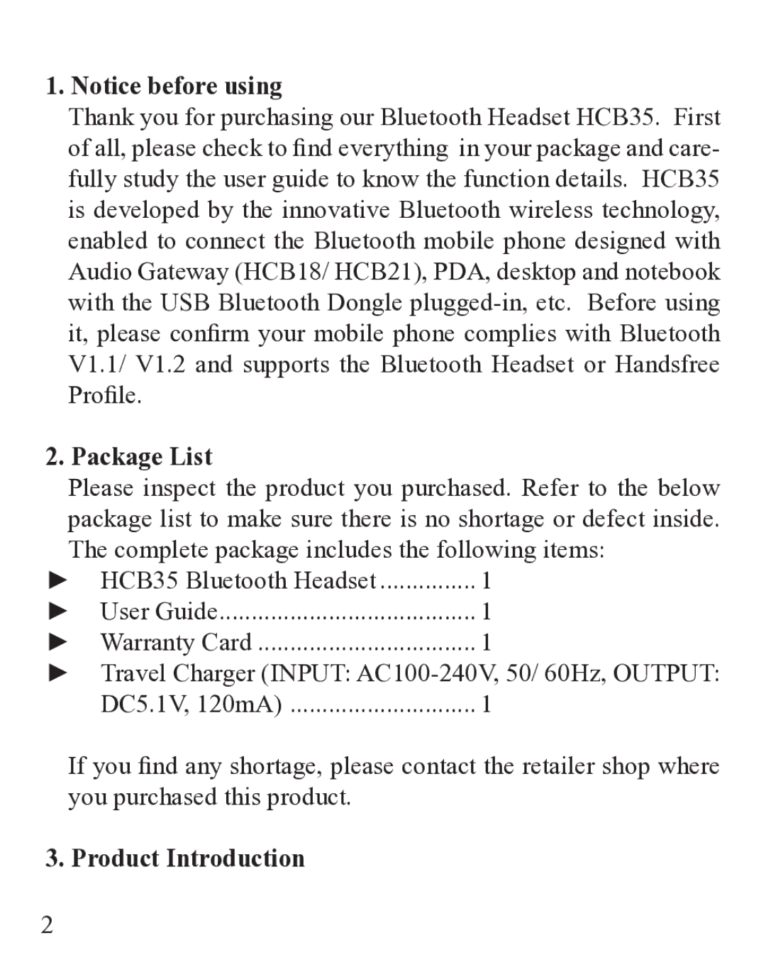 Huey Chiao HCB35 manual Package List, Complete package includes the following items, Product Introduction 