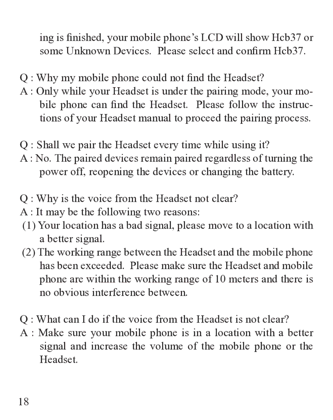 Huey Chiao HCB37 manual Why my mobile phone could not find the Headset? 