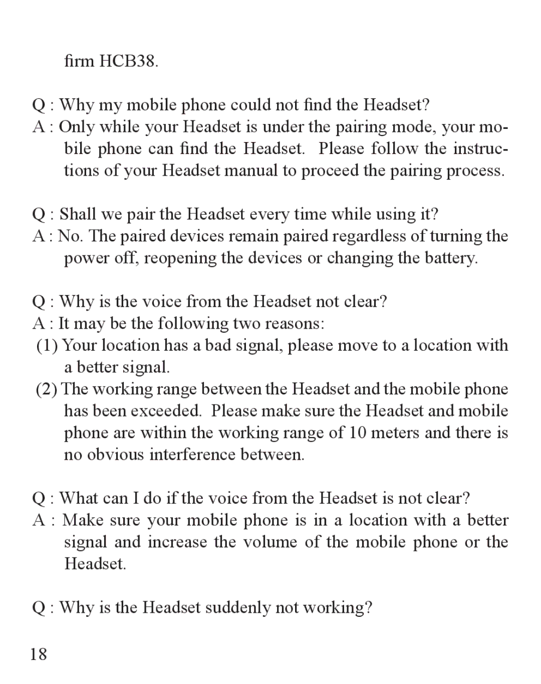 Huey Chiao manual Firm HCB38 Why my mobile phone could not find the Headset? 