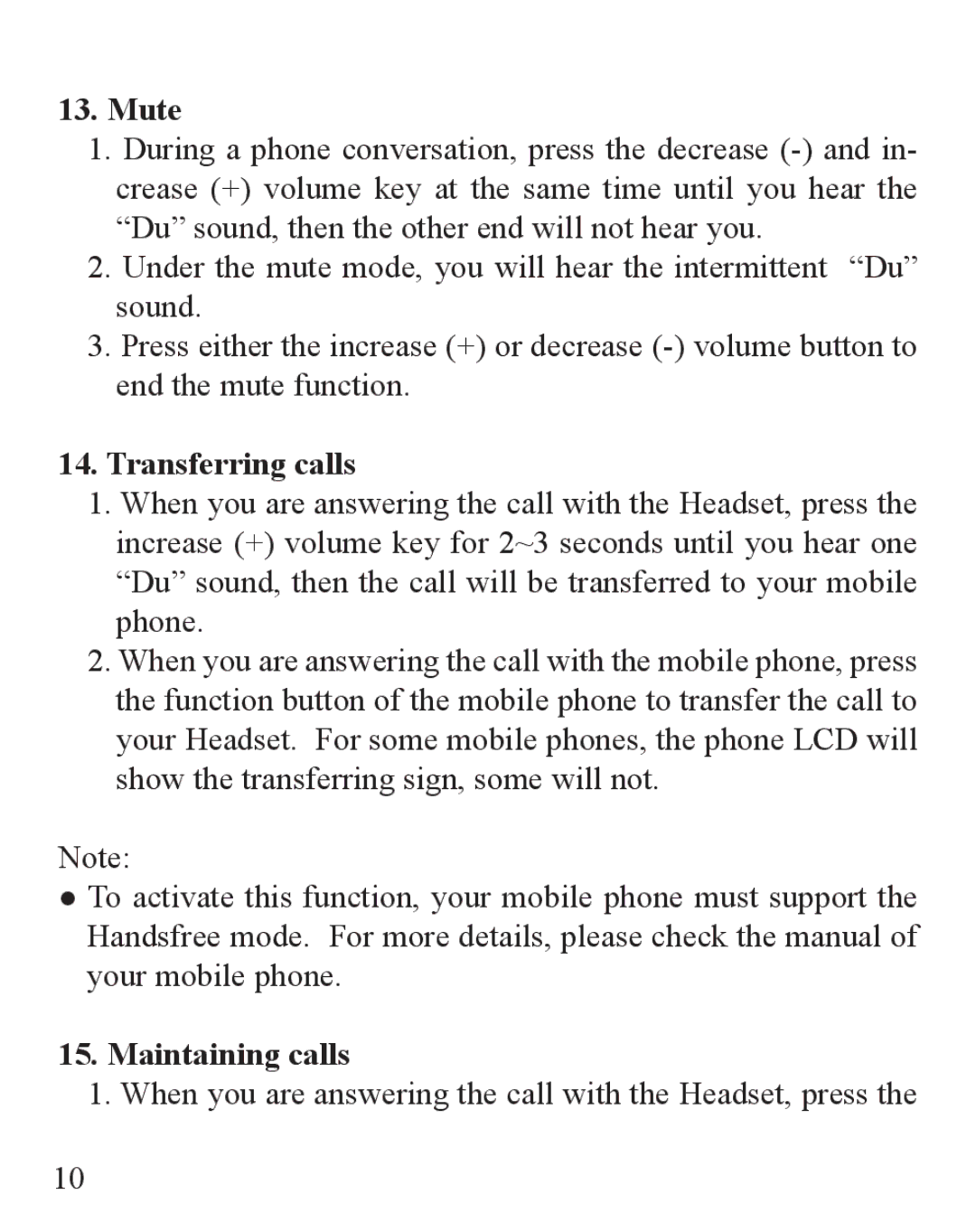 Huey Chiao HCB42 manual Mute, Transferring calls, Maintaining calls 