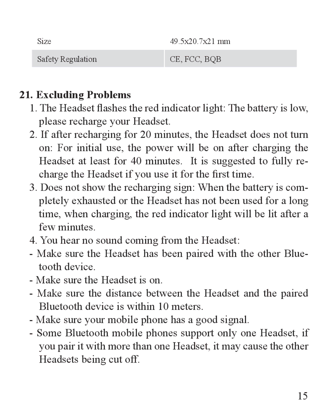 Huey Chiao HCB42 manual Excluding Problems 