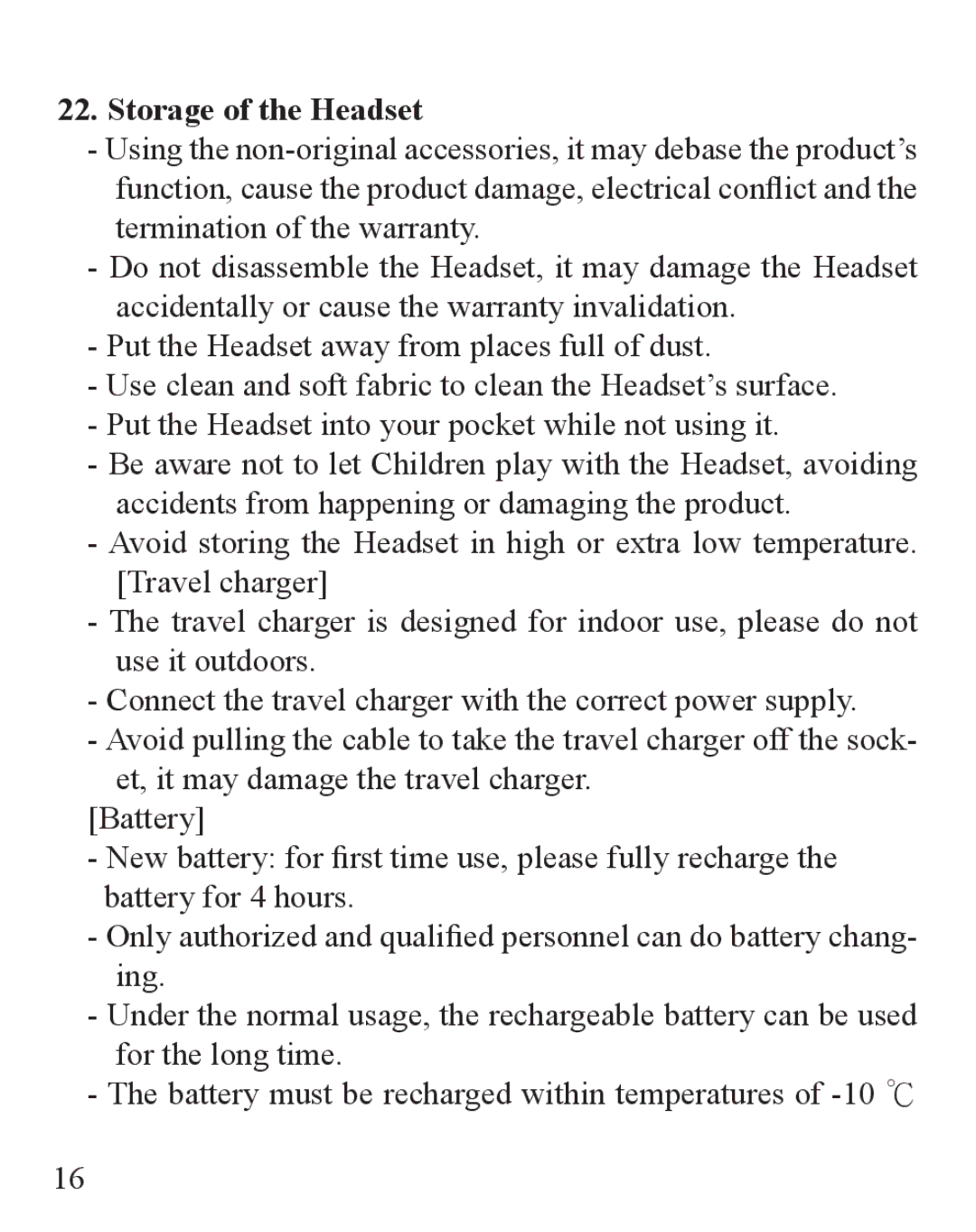 Huey Chiao HCB42 manual Storage of the Headset 