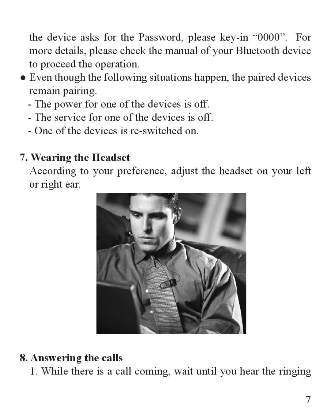 Huey Chiao HCB42 manual Wearing the Headset, Answering the calls 