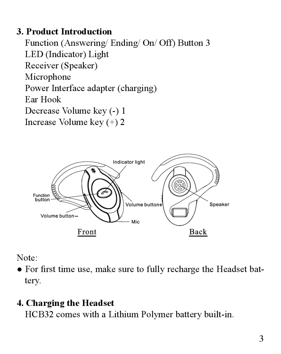 Huey Chiao HCS32 manual Product Introduction, Charging the Headset 