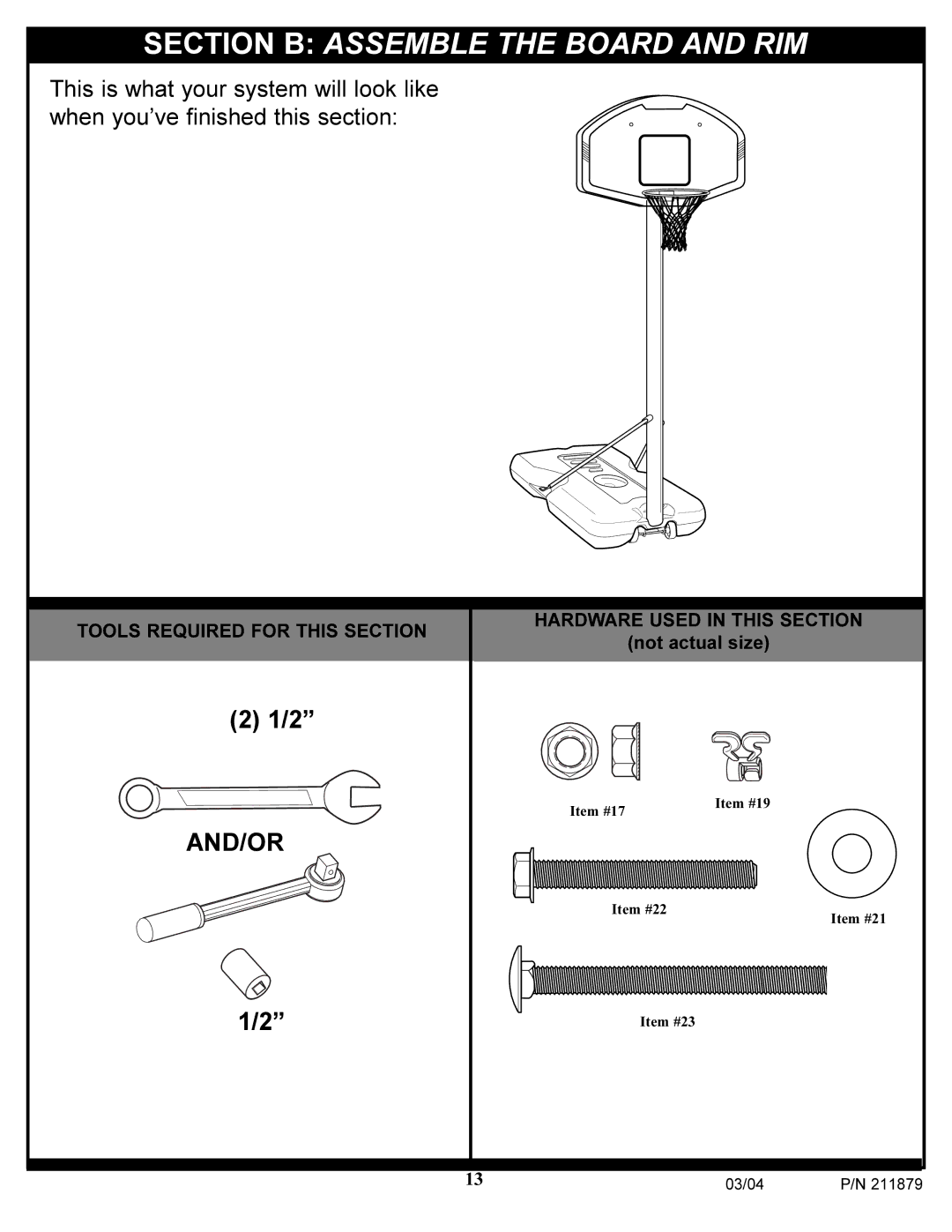 Huffy 1000 manual Section B Assemble the Board and RIM 