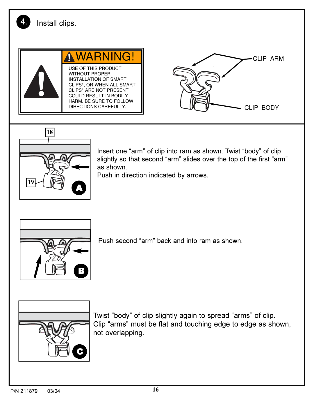 Huffy 1000 manual Install clips 