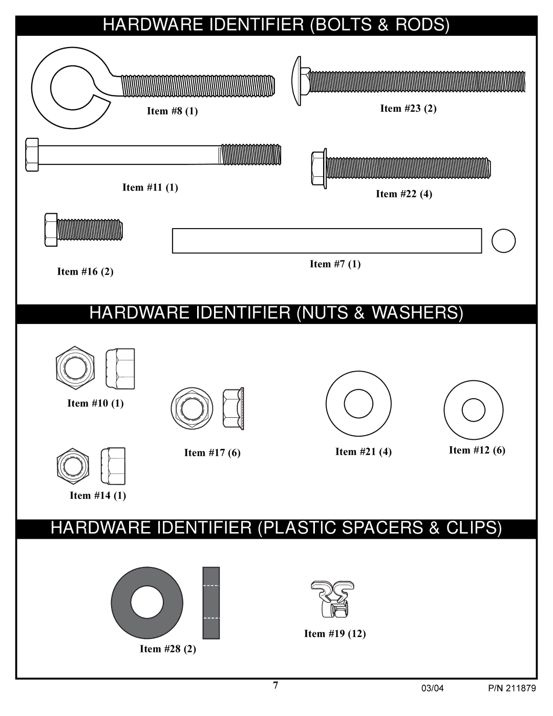 Huffy 1000 manual Hardware Identifier Bolts & Rods 